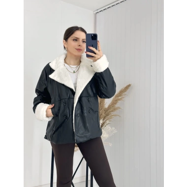 Siyah İçi Kürklü Deri Mont