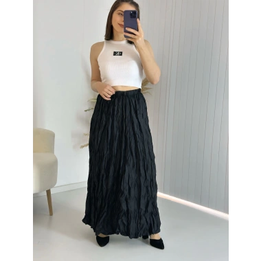 Siyah Kraşlı Pamuk Uzun Etek