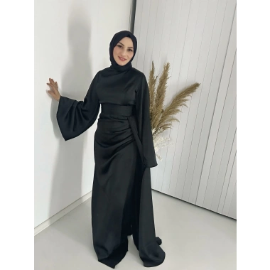 Siyah Uzun Saten Elbise