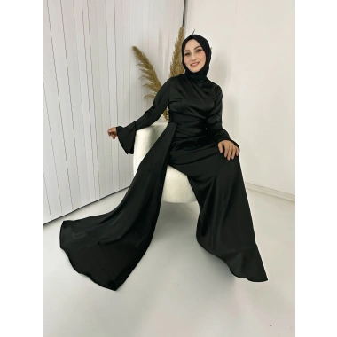 Siyah Uzun Saten Elbise