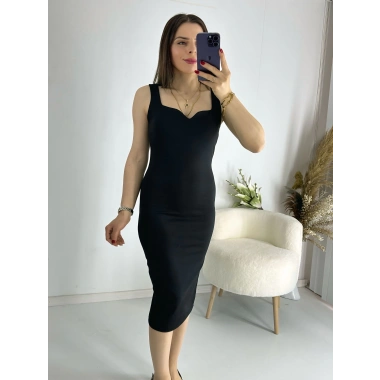 Siyah Yaka Detay Kalem Elbise