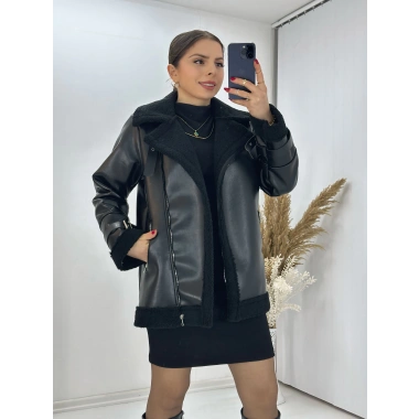 Suni Deri Kürklü Biker Mont