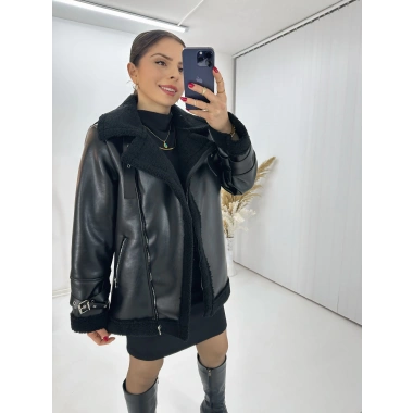 Suni Deri Kürklü Biker Mont