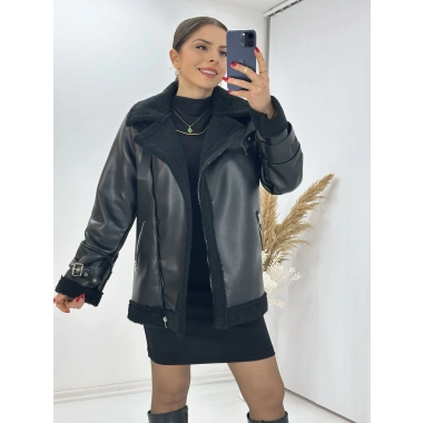 Suni Deri Kürklü Biker Mont
