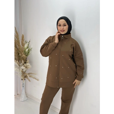 Taş Detaylı Fermuarlı Scuba Takım