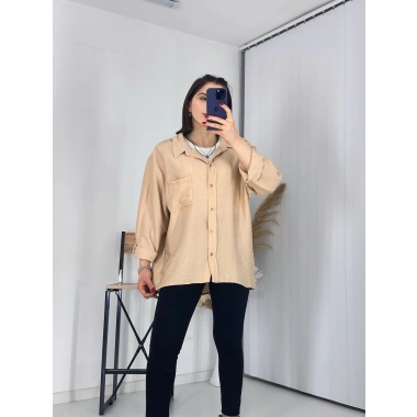 Tek Cepli Oversize Keten Gömlek