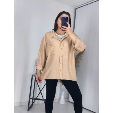 Tek Cepli Oversize Keten Gömlek