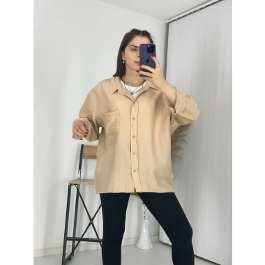 Tek Cepli Oversize Keten Gömlek