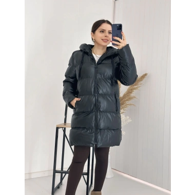 Uzun Deri Şişme Mont