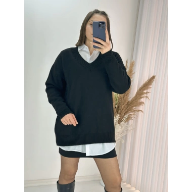 V Yaka Uzun Kazak Siyah