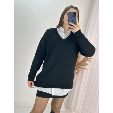 V Yaka Uzun Kazak Siyah