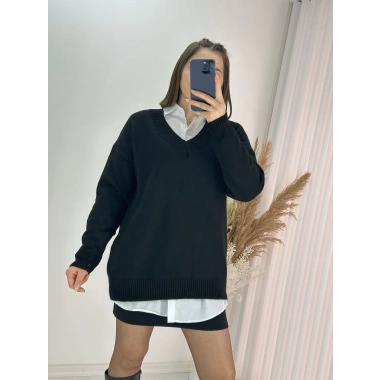 V Yaka Uzun Kazak Siyah