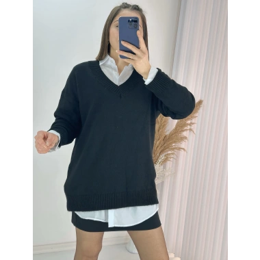 V Yaka Uzun Kazak Siyah