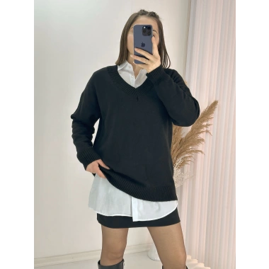 V Yaka Uzun Kazak Siyah