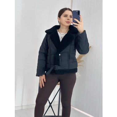 Yakası Kürklü Kemerli Kısa Şişme Mont