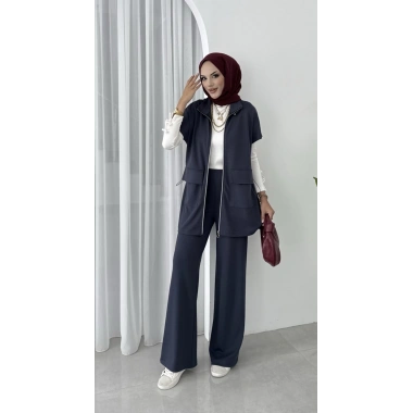 Yelekli Fermuarlı Üçlü Takım Antrasit