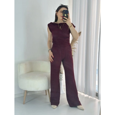 Bordo Kayık Yaka Bürümcük Takım