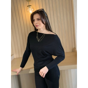 Siyah Kayık Yaka Oysho Kumaş Bady