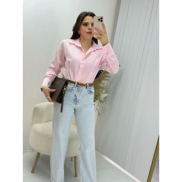 Pembe Pensli slim fit Uzun Kollu Gömlek