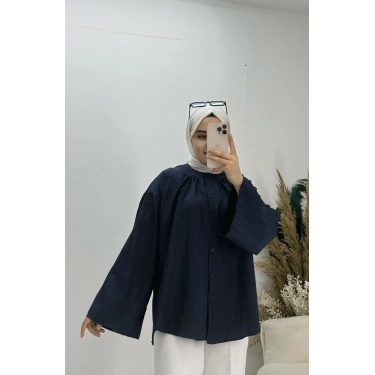 Geniş Kol Piliseli Gömlek Lacivert