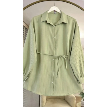 Bel Bağlama Detay Çağla Yeşili Gömlek