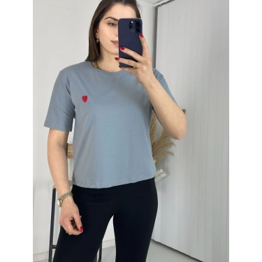 Bisiklet Yaka Basic Thsirt Gri