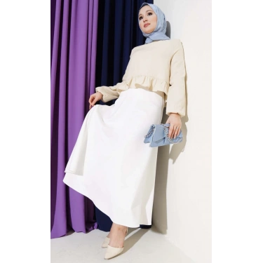 Fırfırlı Müslin Bluz Bej