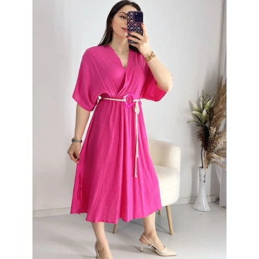 Fuşya Kravuze Kemerli Elbise