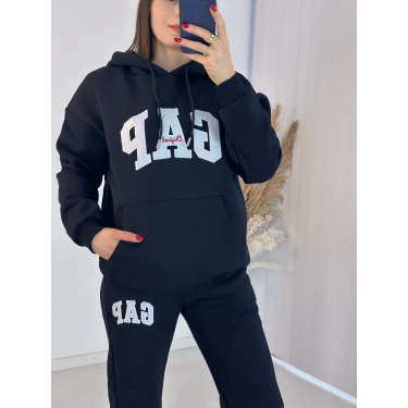 Gap Kapşonlu Siyah Üç İplik Sweat Takım