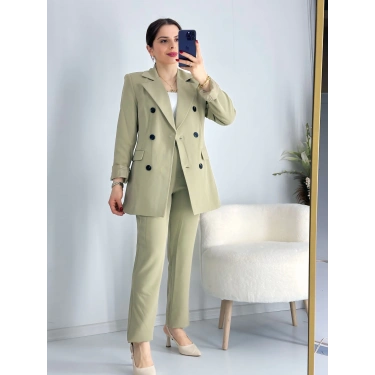 Haki Düğmeli Ceket Takım