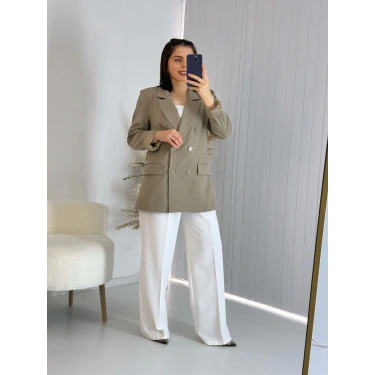 Haki Kravuze Yaka Düğmeli Premium Ceket