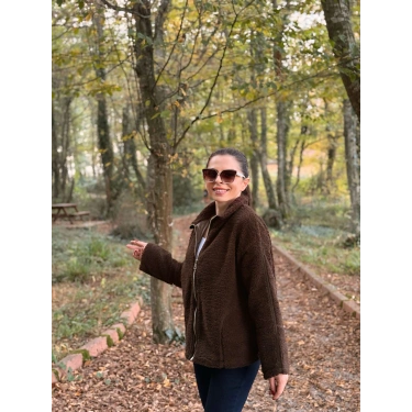 İç astarlı Pelüş mont kahve