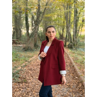 Kravuze yaka astar çizgili ceket bordo