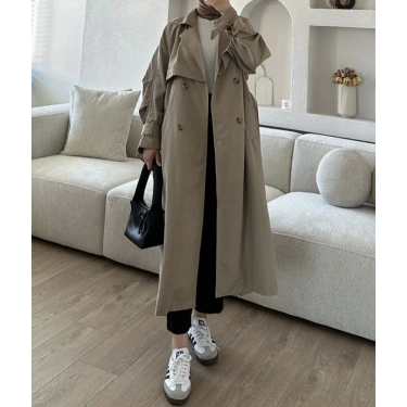 Kravuze Yaka Oversize Premium Trençkot Vizon