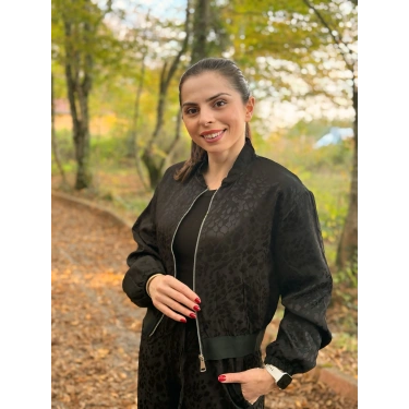 Leopar desen saten takım siyah