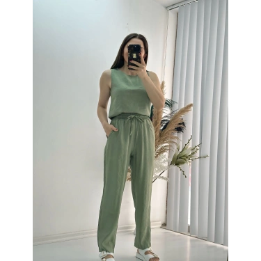 Modal Dokulu Kolsuz Takım Haki