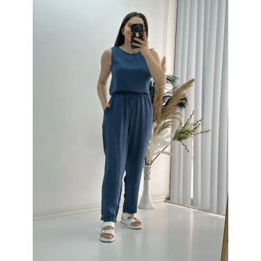 Modal Dokulu Kolsuz Takım İndigo