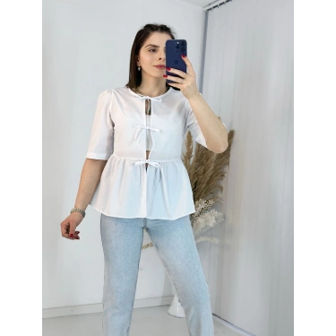 Önden Bağlamalı Beyaz Gömlek