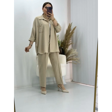 Pamuklu Keten İkili Takım Bej