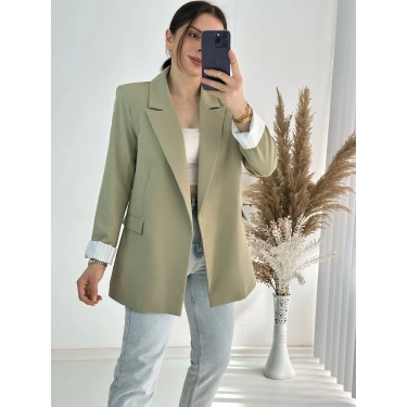 Premium Kalite Astar Çizgili Haki Yeşil Ceket