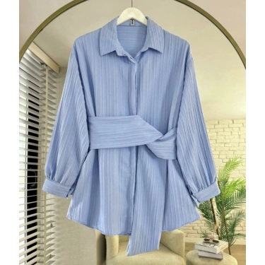 Sabit Kuşaklı Gömlek Tunik Mavi