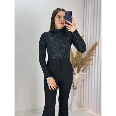 Simli Siyah Çıtçıtlı Bady