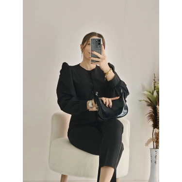 Siyah Balon Kol Gömlek