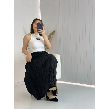 Siyah Kraşlı Pamuk Uzun Etek