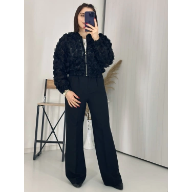 Siyah Palazzo Kumaş Pantolon