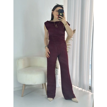 Bordo Kayık Yaka Bürümcük Takım