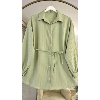 Bel Bağlama Detay Çağla Yeşili Gömlek