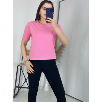 Bisiklet Yaka Basis Thsirt Pembe