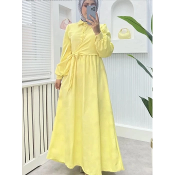 Çapraz Bağlamalı Elbise Sarı