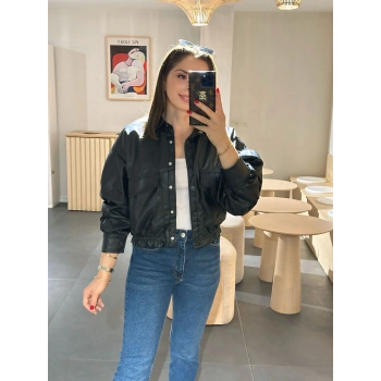 Deri bomber ceket siyah